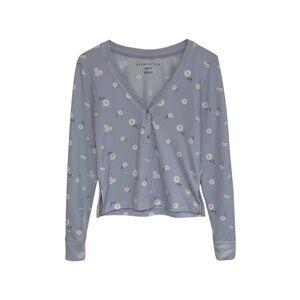 Aeropostale Cardigan Sweater Women’s XS Light Blue Daisy‎ V-Neck Pullover